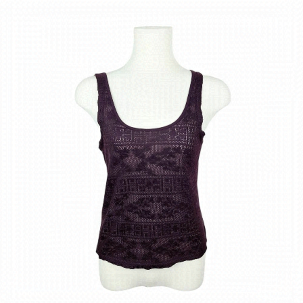 Topshop Petite Wine Red Purple Lace Print Semi Sheer Tank Top Size 6 Petite